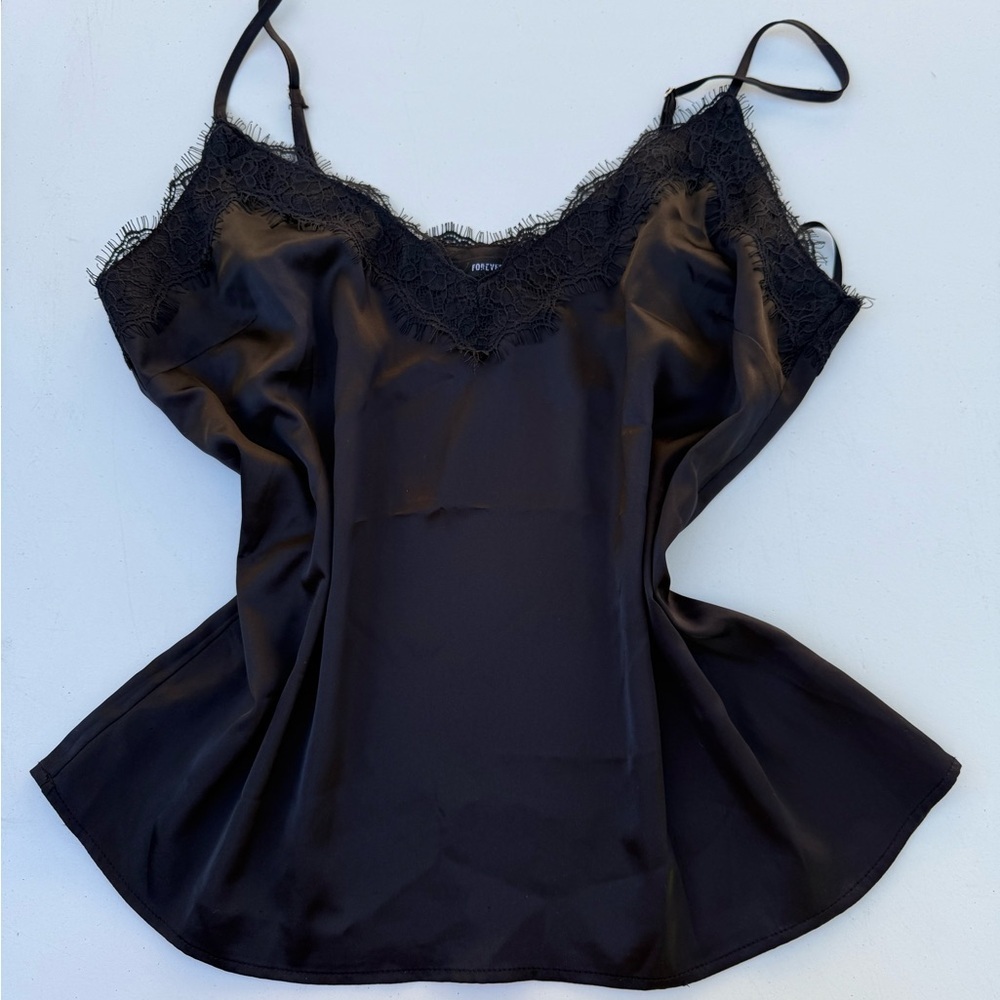 Forever 21 Black lace trim satin top